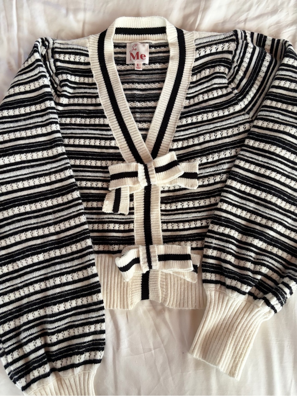 So Me Black & White Striped Bow-Front Cardigan, Cropped